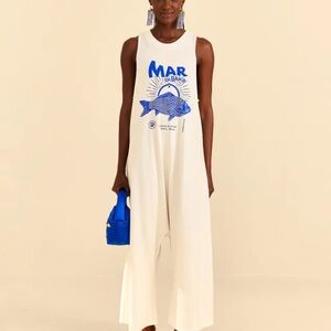 NWT FARM Rio & Alberto Pitta white and blue jumpsuit